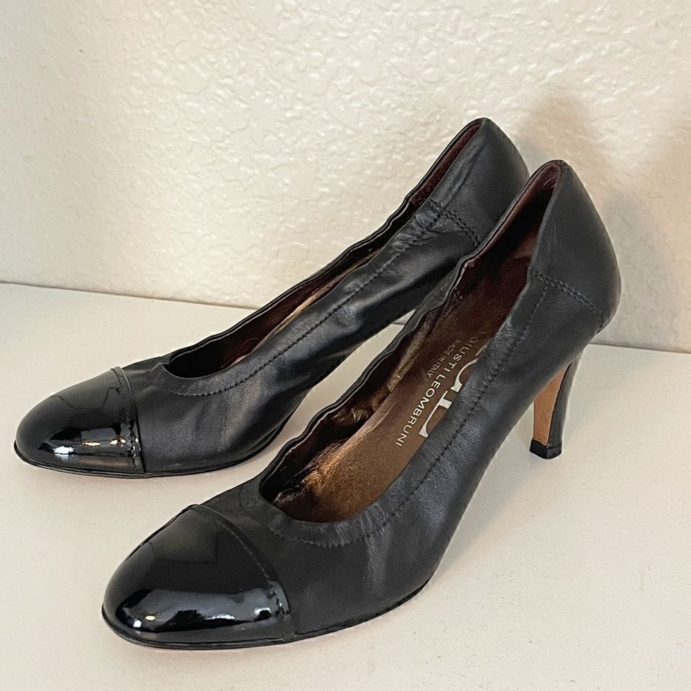 AGL Black Patent Leather Capped Toe Pumps 37 1/2